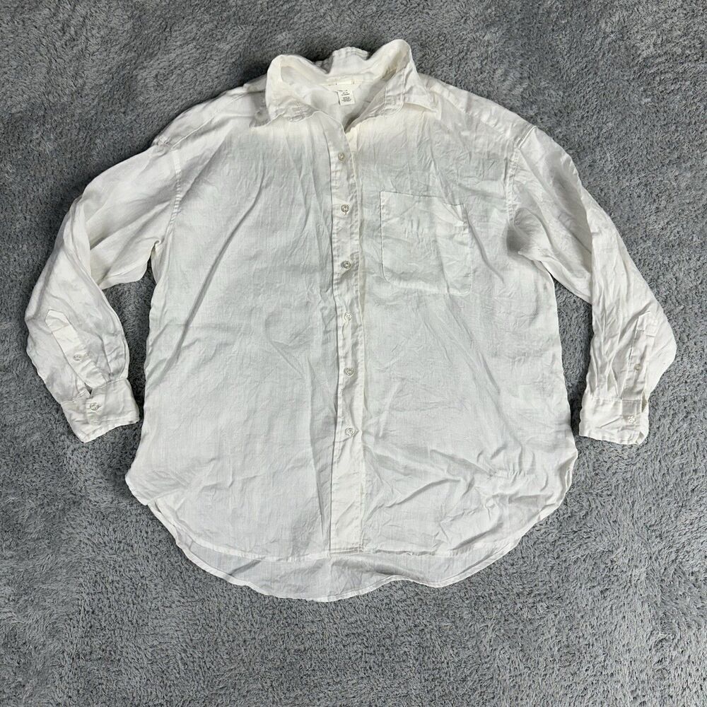 H&M women's Long Sleeve Linen Button Up Shirt S Cream Boho Bohemian Laganlook